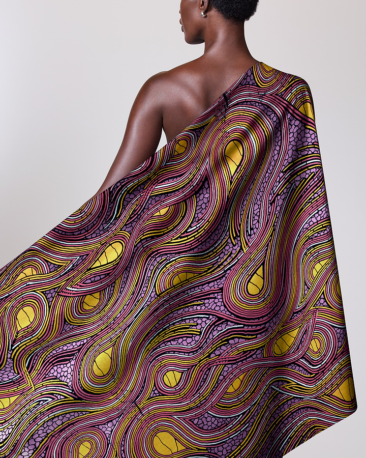 Vibrant one-shoulder wrap dress bold wax hollandais vl04202.020