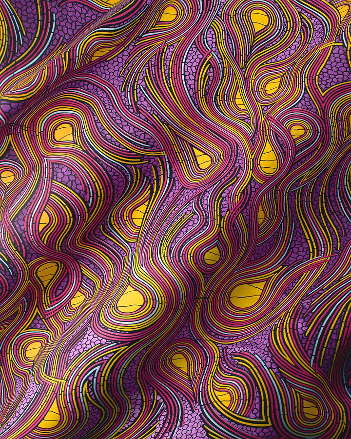 Vibrant purple fabric patterns yellow wax hollandais vl04202.020