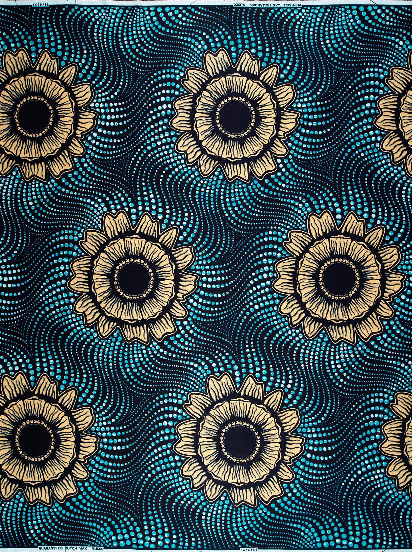 Vibrant turquoise gold african print wax hollandais vl04352.009