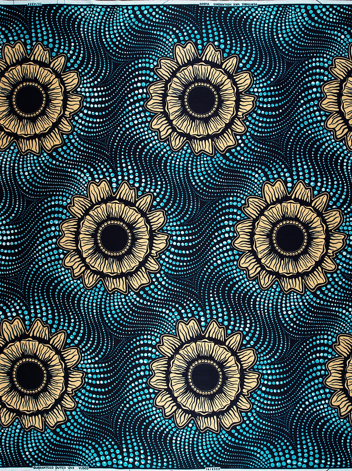 Vibrant turquoise gold african print wax hollandais vl04352.009