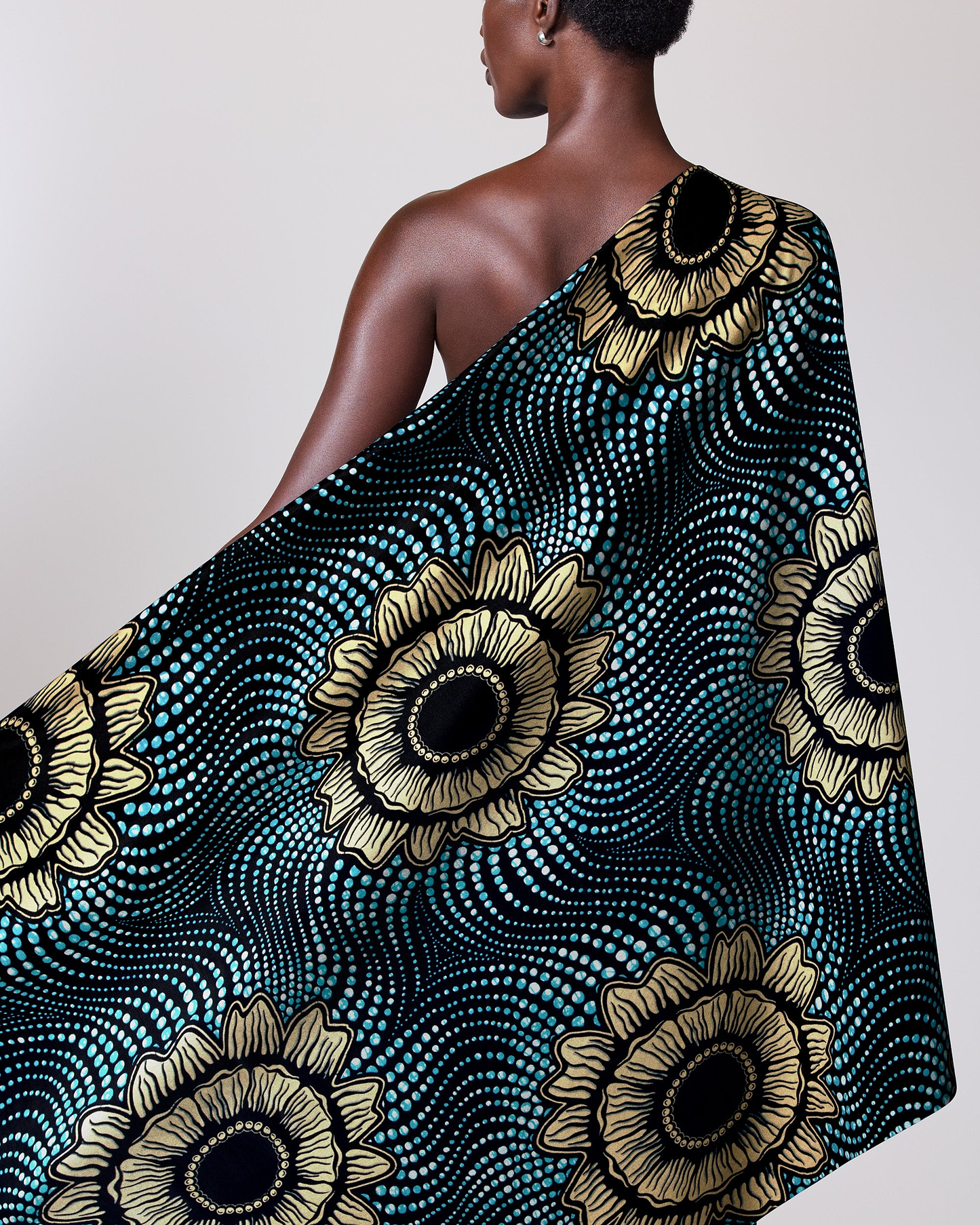 One-shoulder wrap dress bold teal wax hollandais vl04352.009