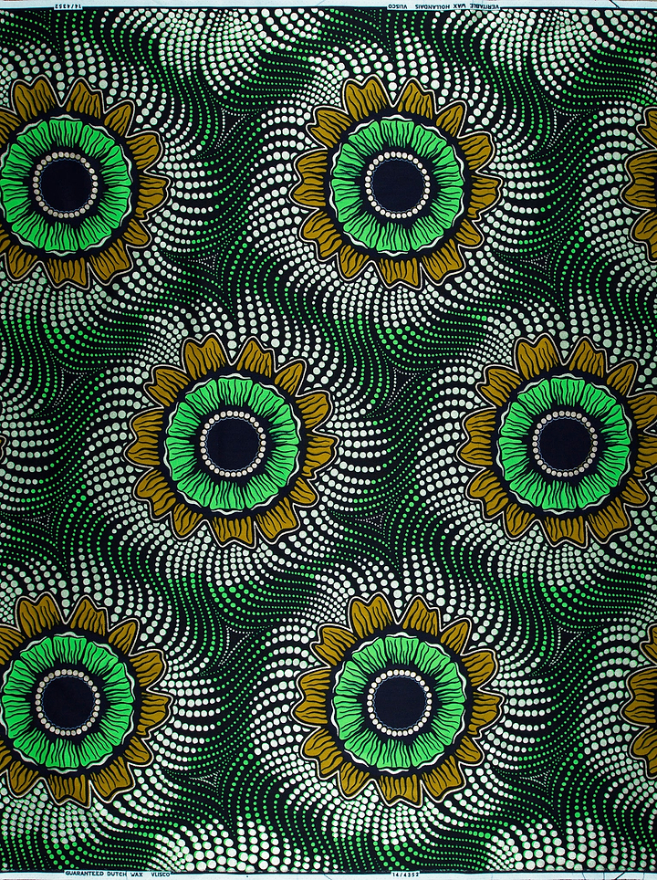 Vibrant green gold sunflower-patterned african wax hollandais vl04352.010