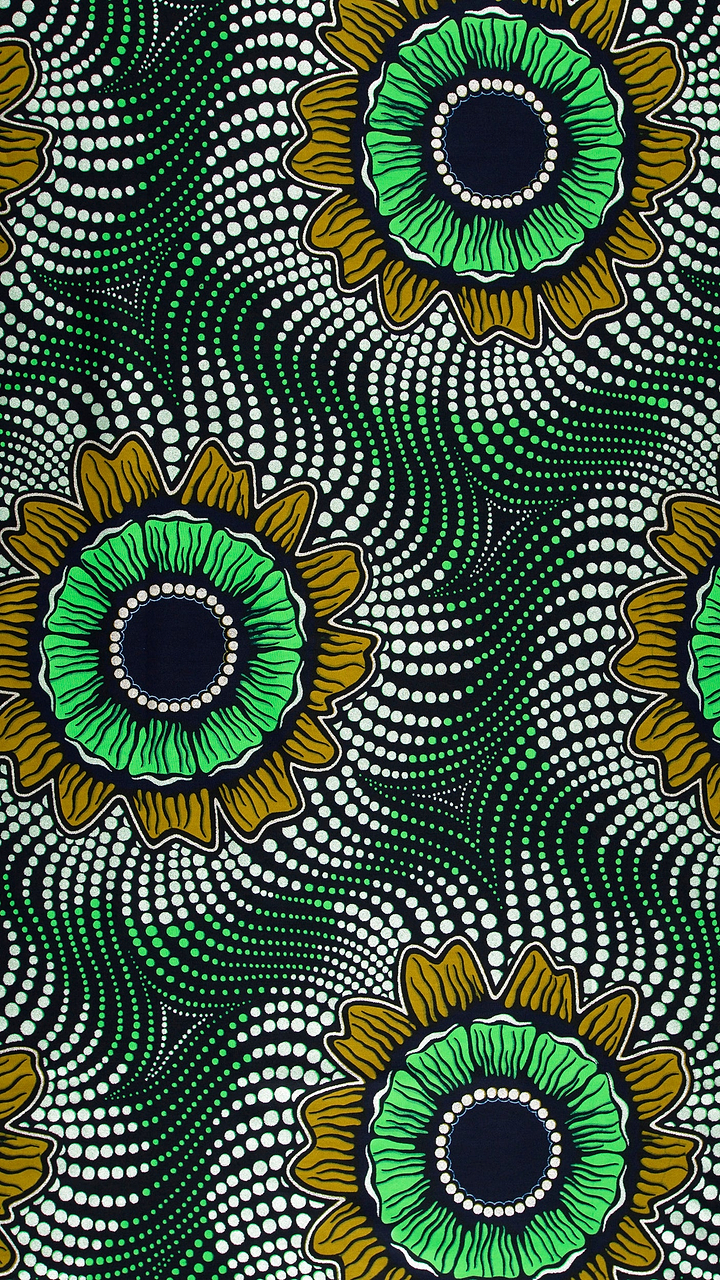 Vibrant green gold sunflower-patterned fabric wax hollandais vl04352.010