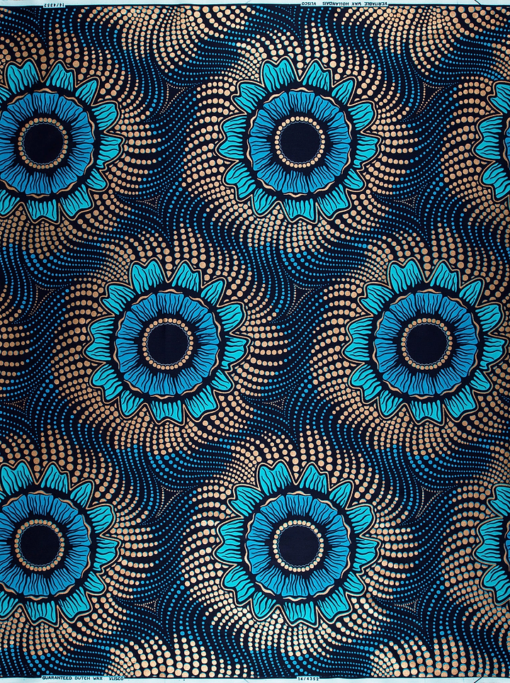 Vibrant blue floral-patterned african print wax hollandais vl04352.011
