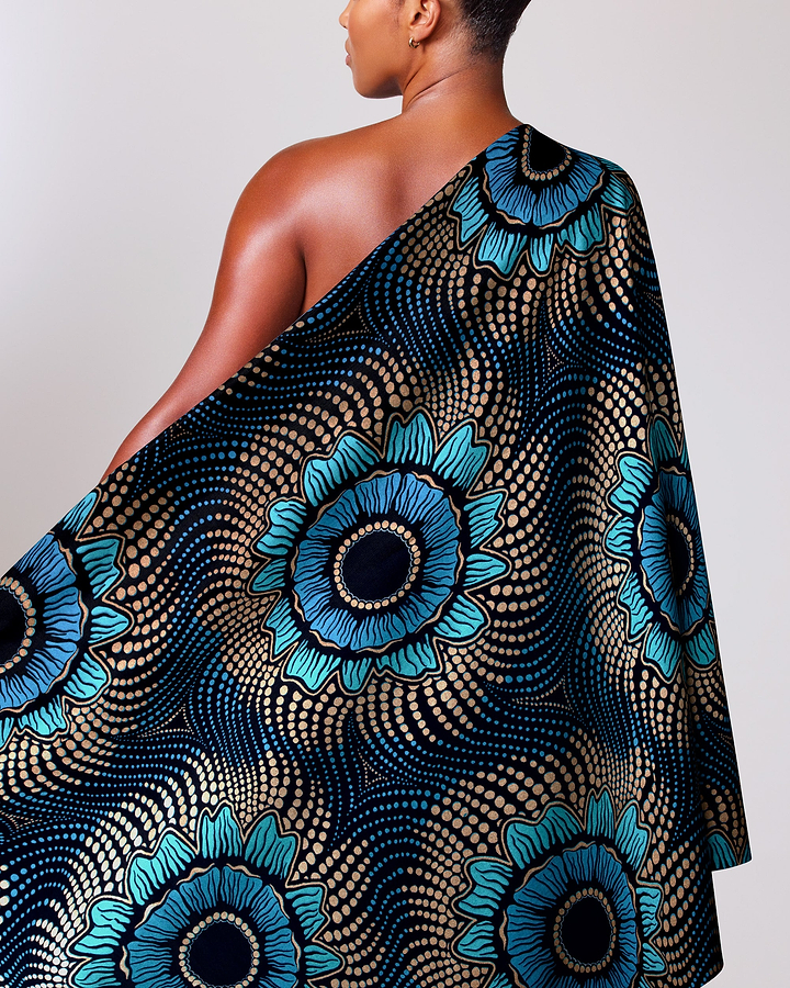 Vibrant blue black patterned fabric wax hollandais vl04352.011