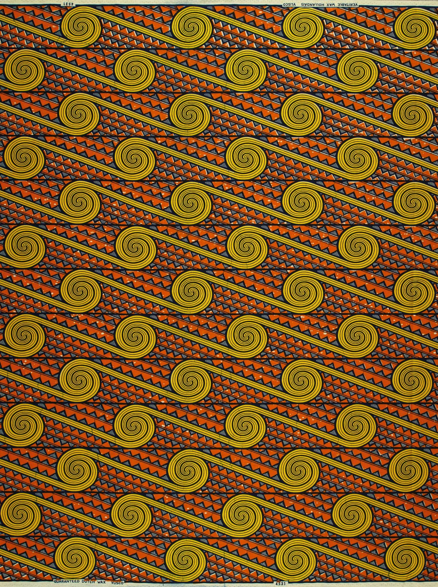 Vibrant orange gold patterned fabric wax hollandais vl04531.024