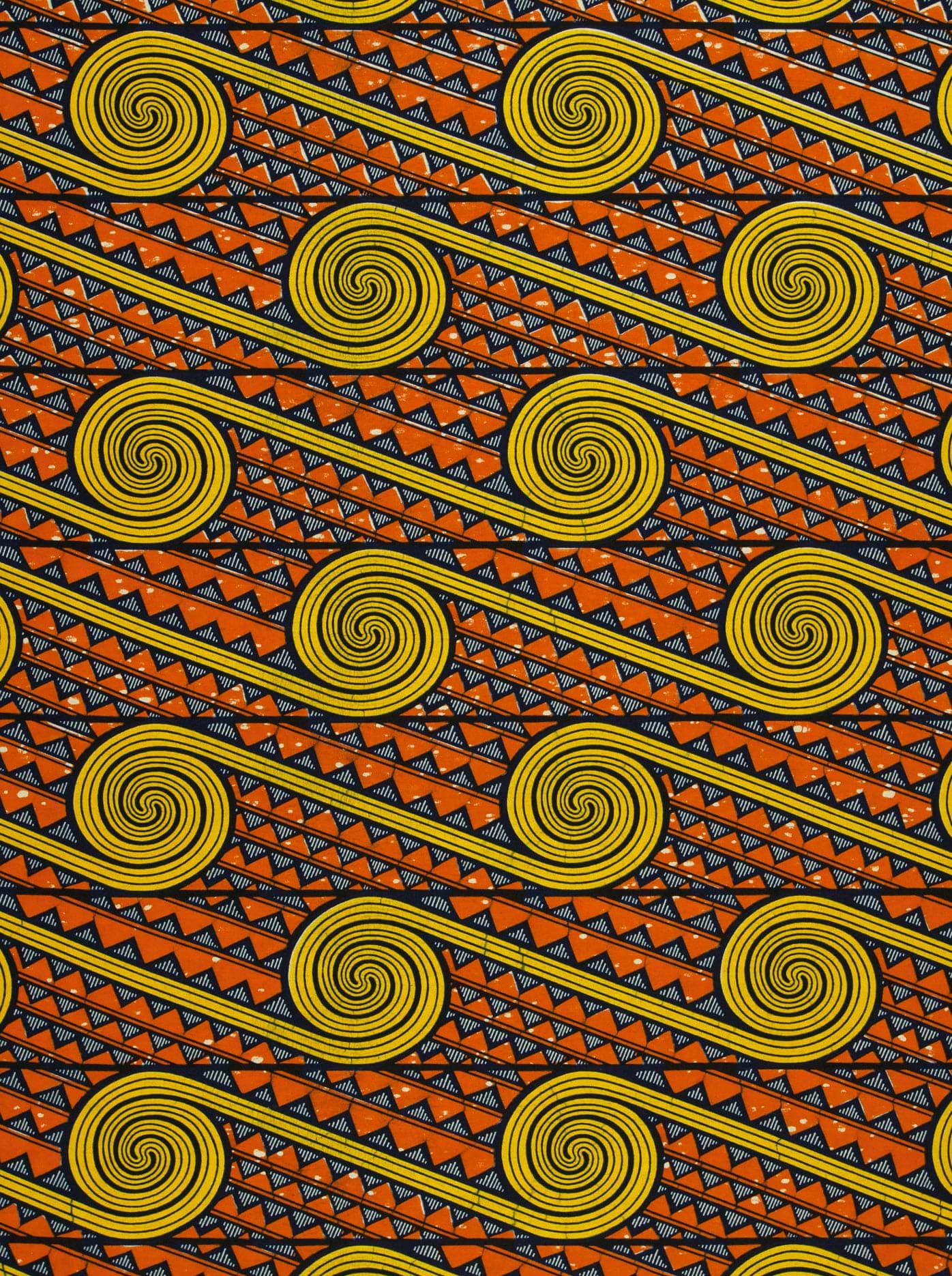 Vibrant orange yellow spiral-patterned african wax hollandais vl04531.024