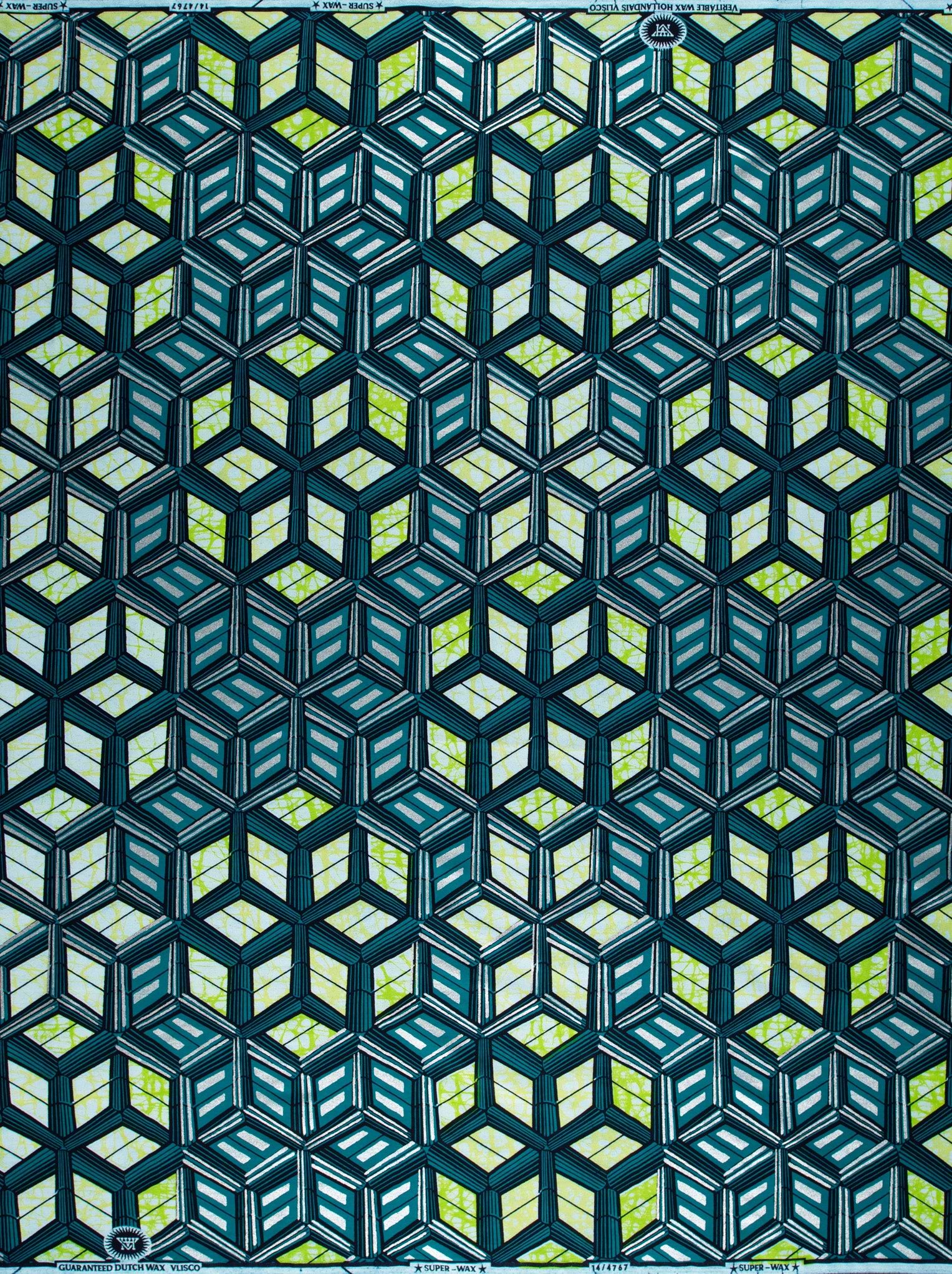 Geometric-patterned fabric three-dimensional cube motifs super-wax vl04767.012