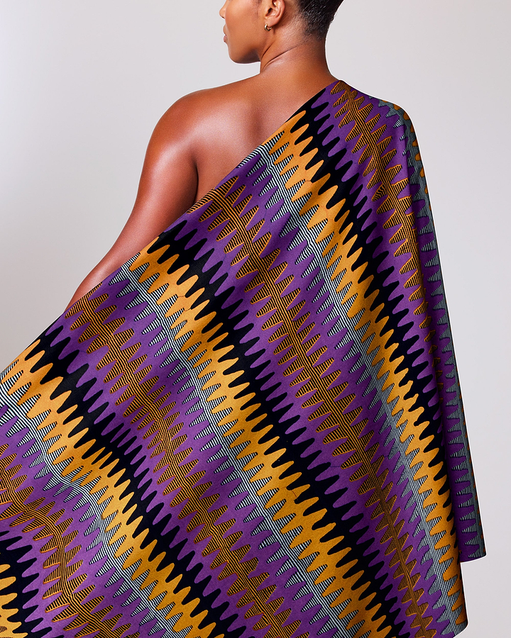 Vibrant one-shoulder wrap dress bold wax hollandais vl04787.086