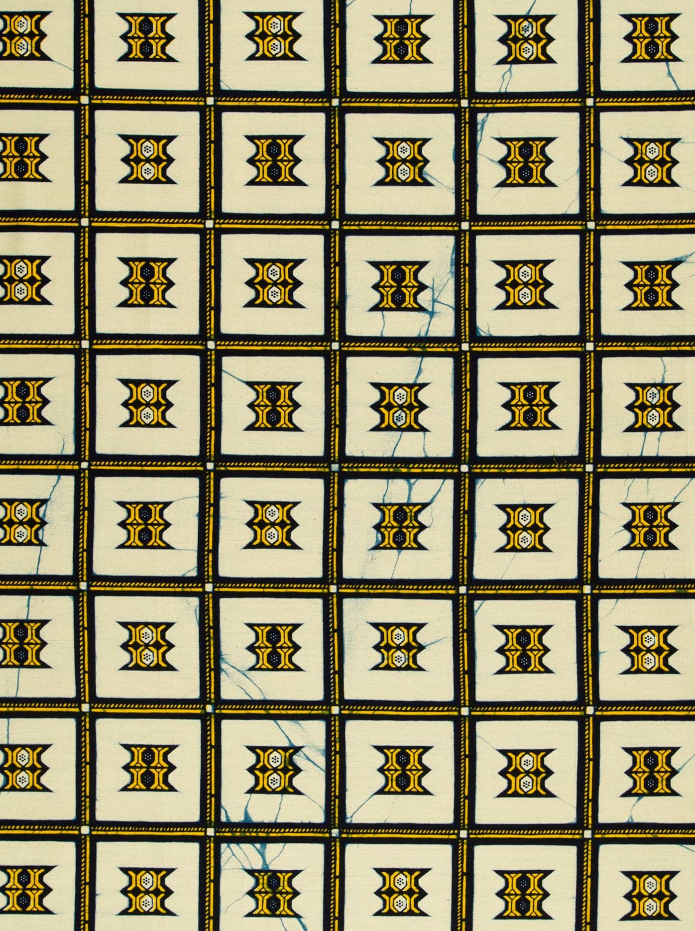 Cream-colored fabric geometric pattern black-outlined wax hollandais vl08008.254