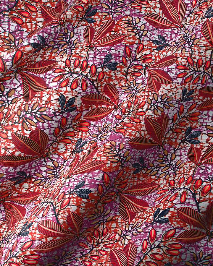 Vibrant red purple botanical-patterned fabric super-wax vl08588.010