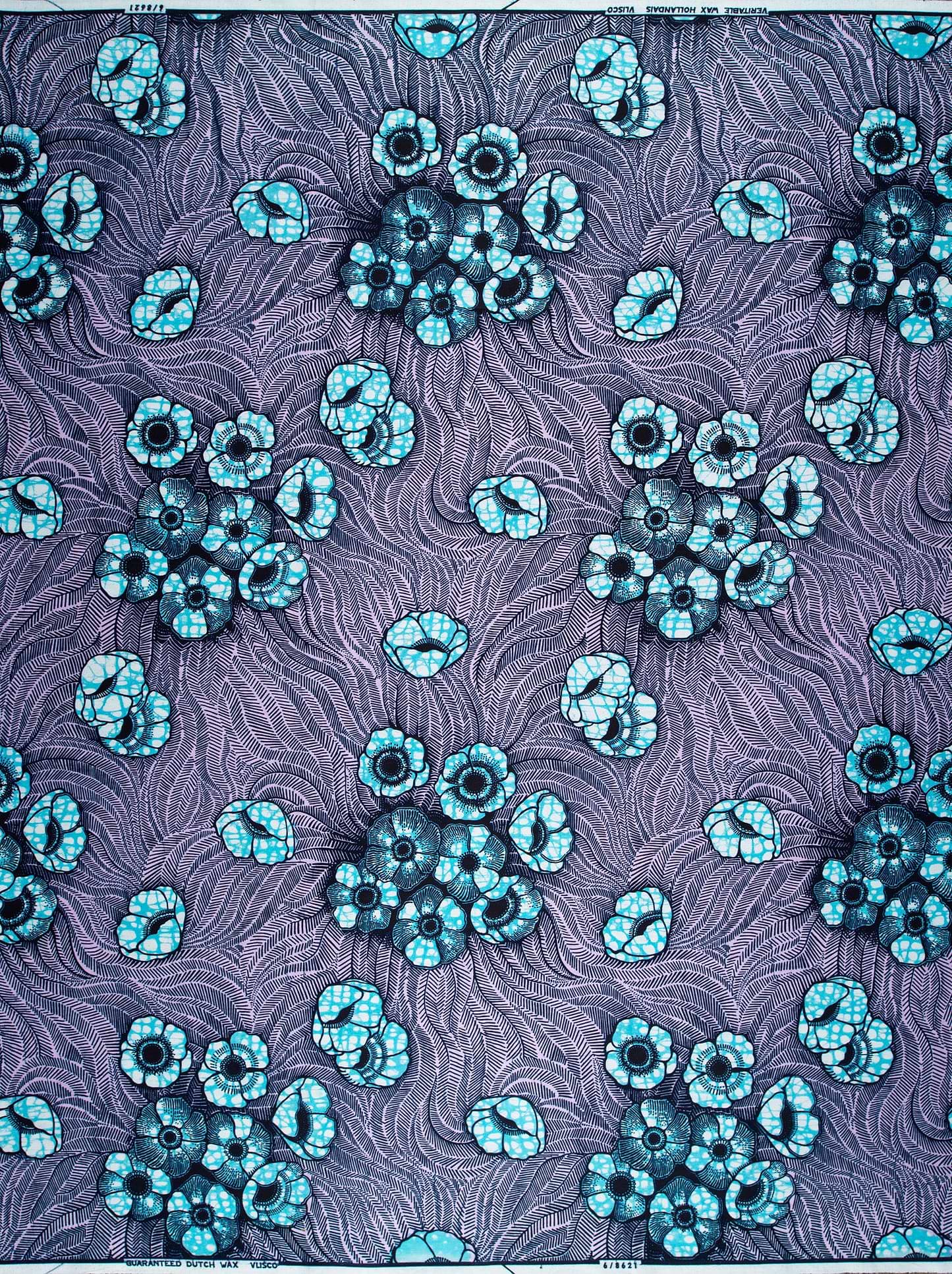 Purple fabric teal floral patterns wax hollandais vl08621.017