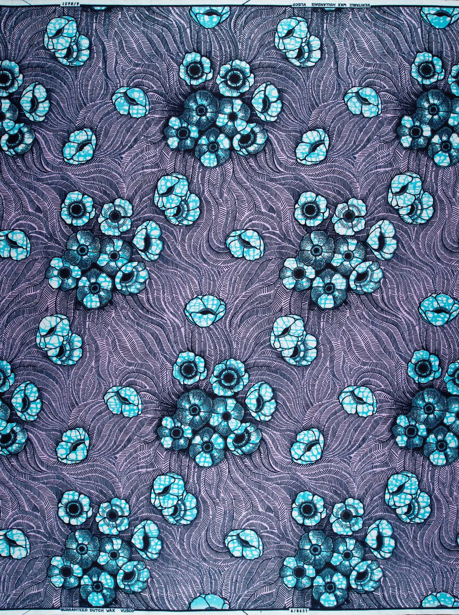 Purple fabric teal floral patterns wax hollandais vl08621.017