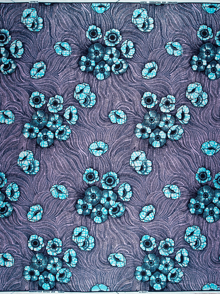 Purple fabric teal floral patterns wax hollandais vl08621.017