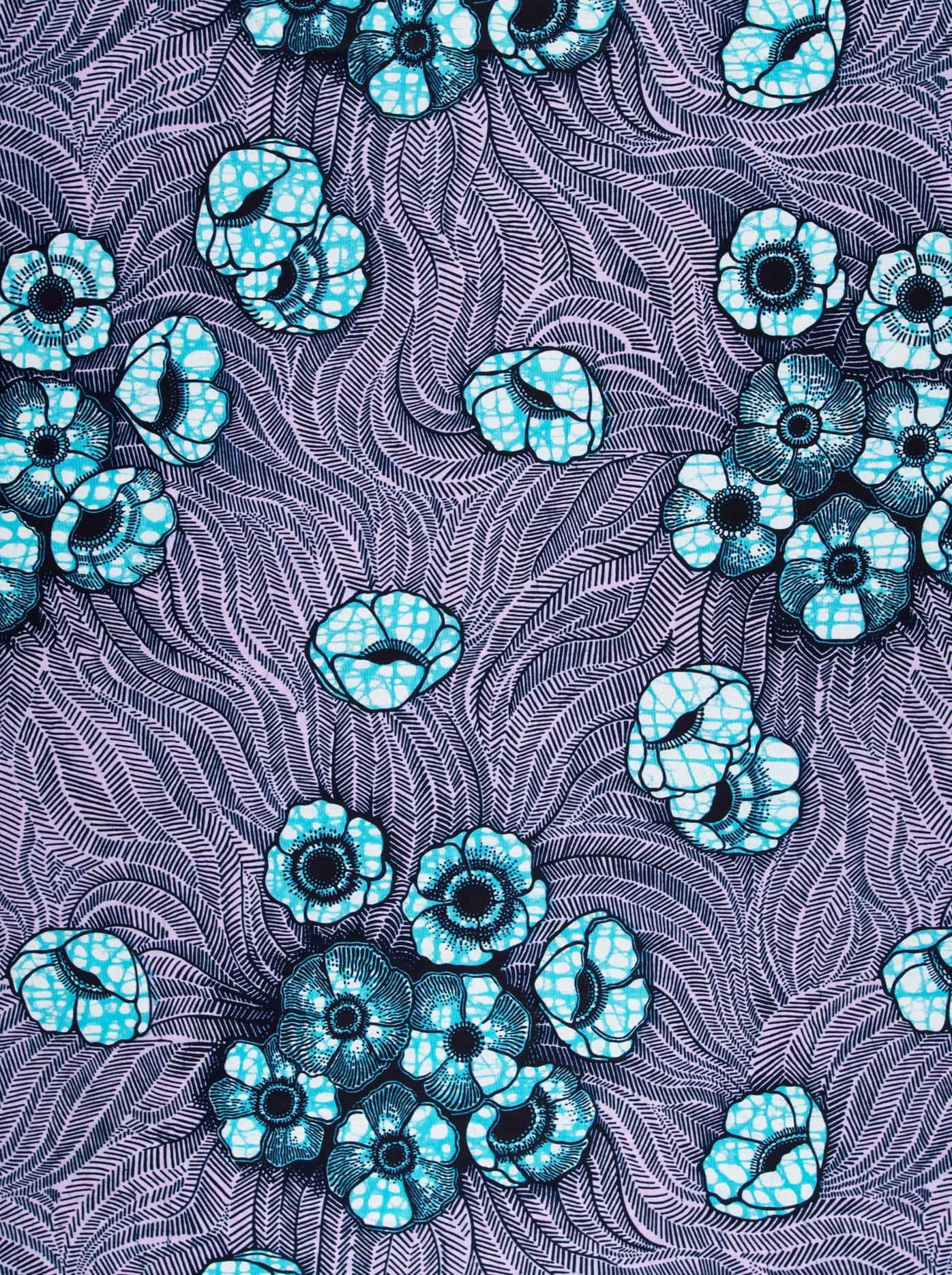 Vibrant turquoise floral patterned fabric wax hollandais vl08621.017