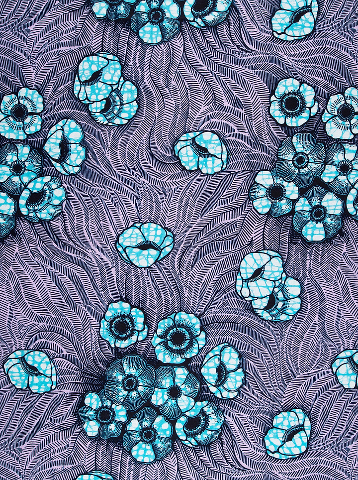 Vibrant turquoise floral patterned fabric wax hollandais vl08621.017