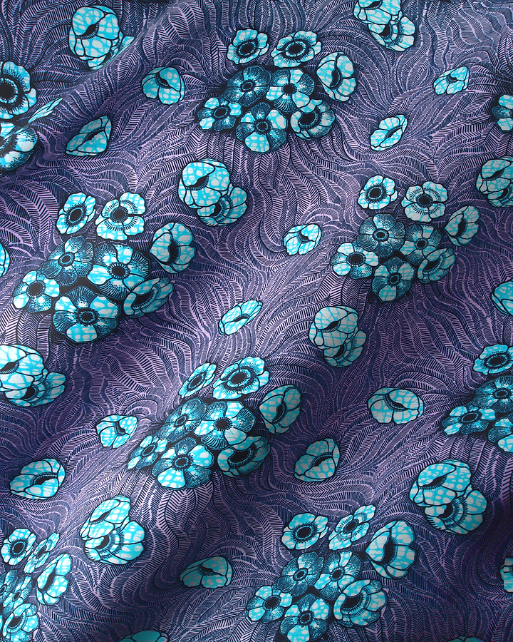 Vibrant turquoise floral patterned fabric wax hollandais vl08621.017