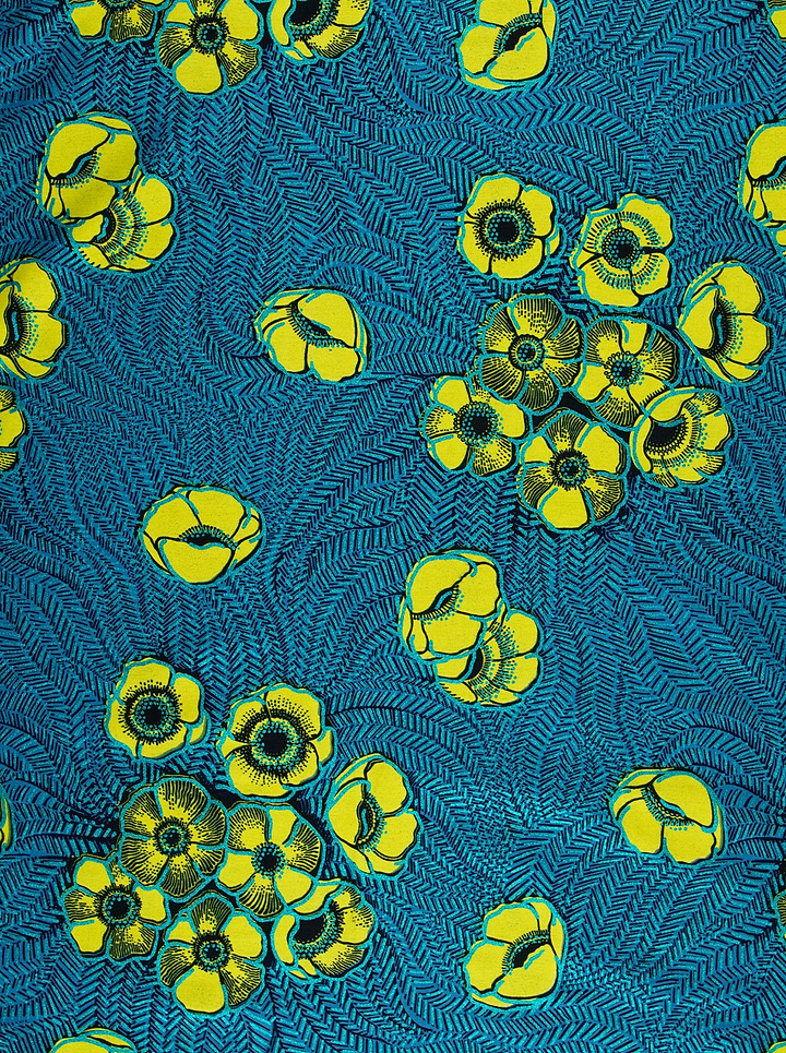 Vibrant yellow flowers black centers wax hollandais vl08621.018