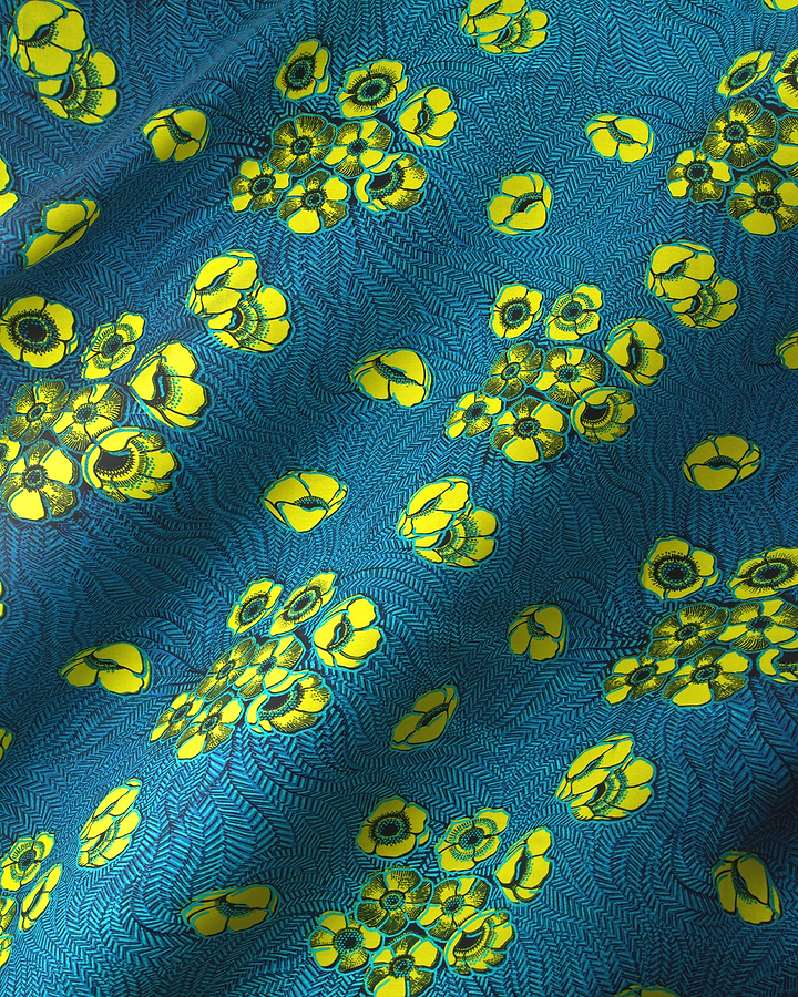 Vibrant yellow floral patterned fabric wax hollandais vl08621.018