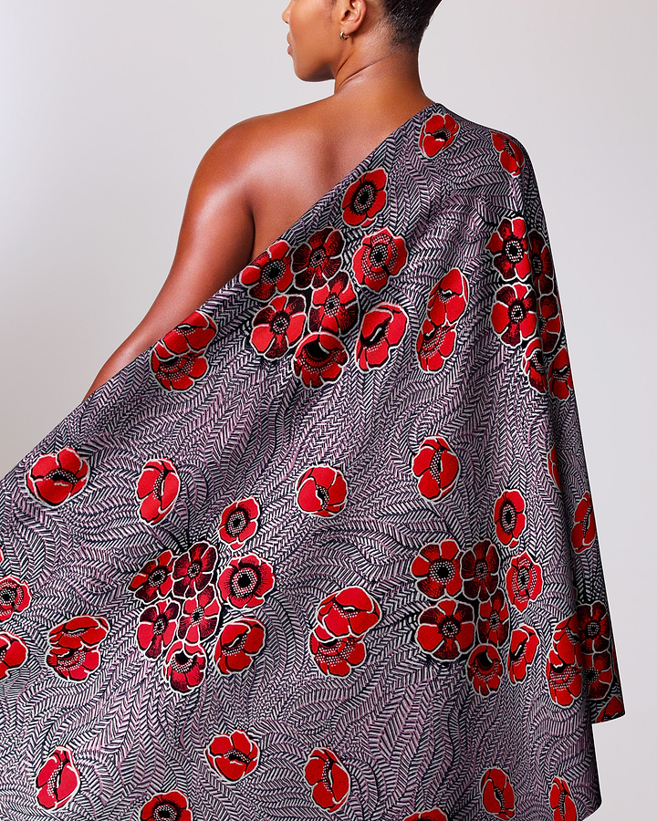 One-shoulder wrap dress vibrant red wax hollandais vl08621.019