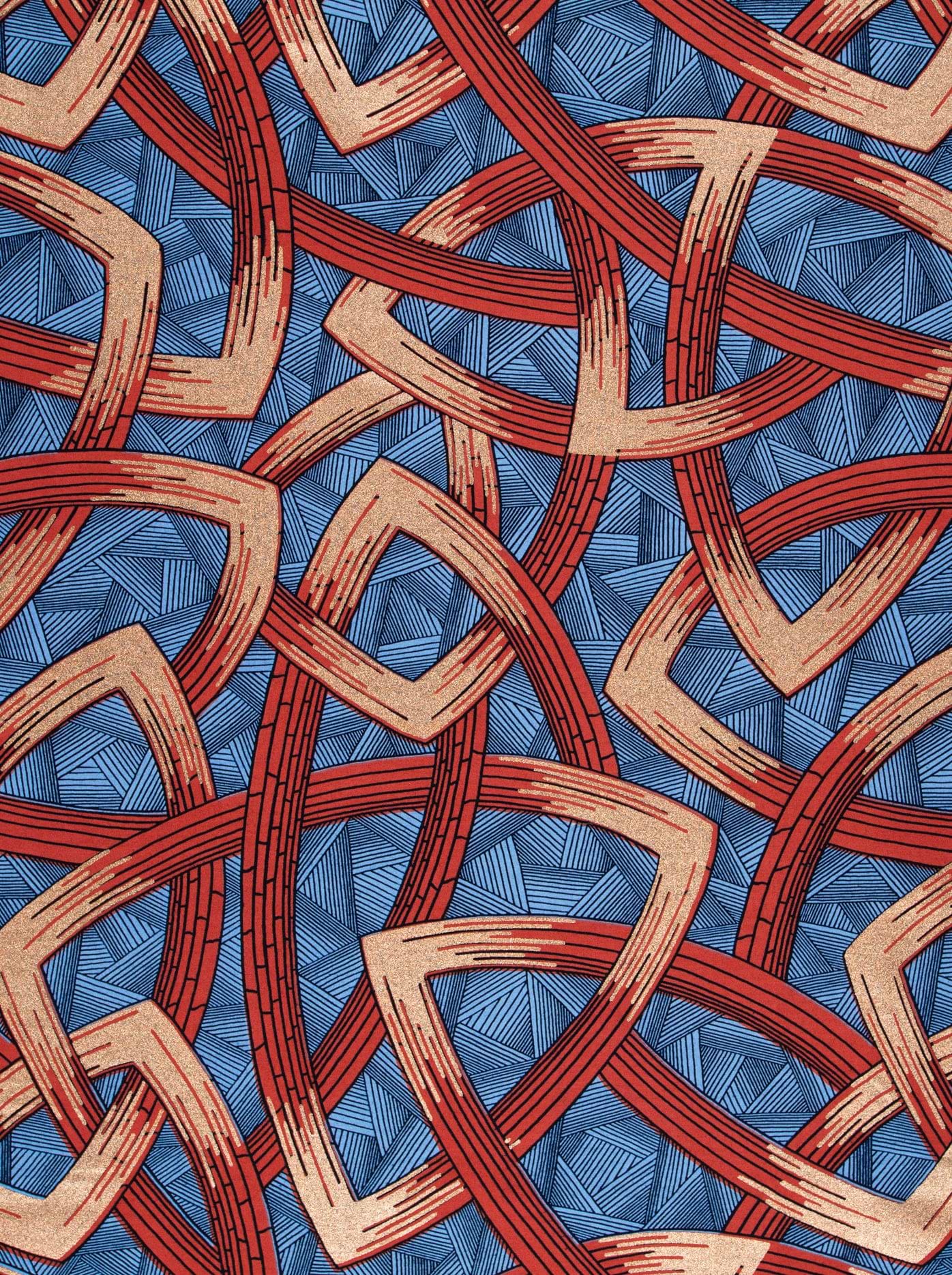Red beige interwoven geometric bands wax hollandais vl08667.010
