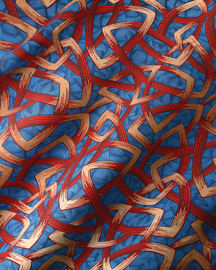 Blue fabric bold interwoven pattern wax hollandais vl08667.010