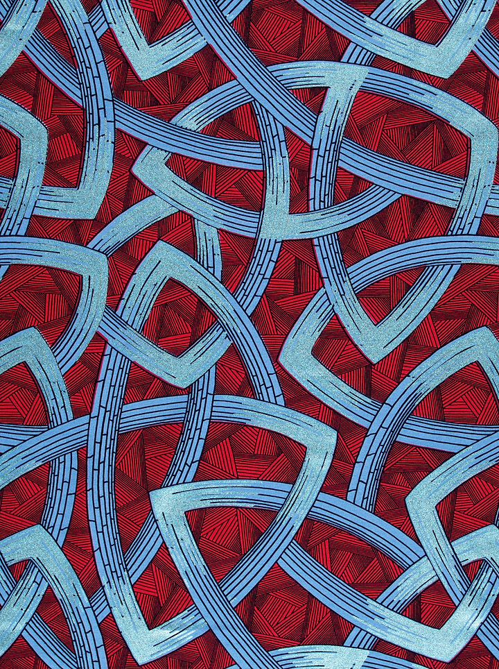 Blue interwoven geometric bands vibrant wax hollandais vl08667.012