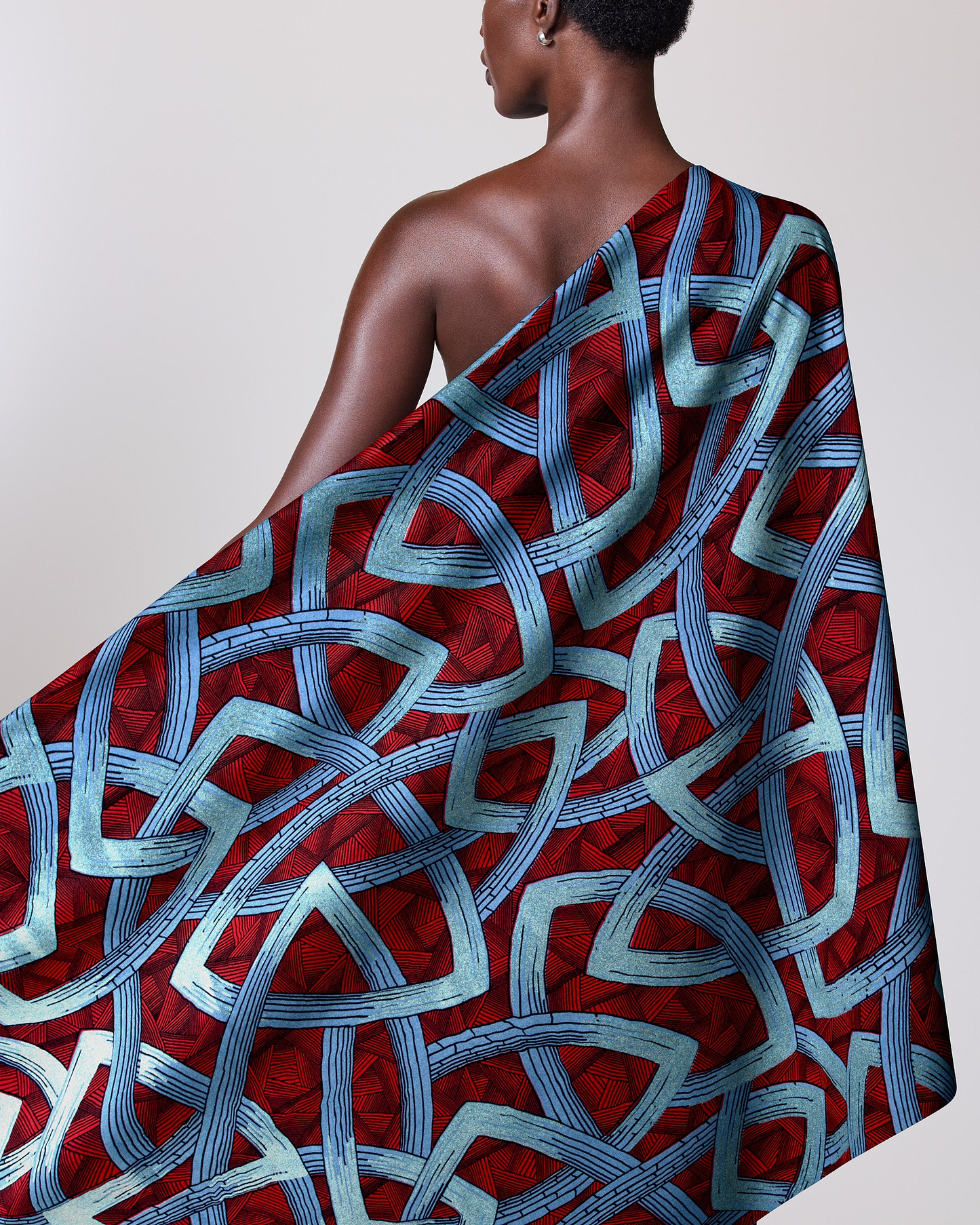 Vibrant red blue geometric-patterned fabric wax hollandais vl08667.012