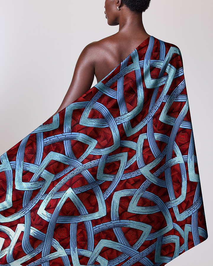 Vibrant red blue geometric-patterned fabric wax hollandais vl08667.012