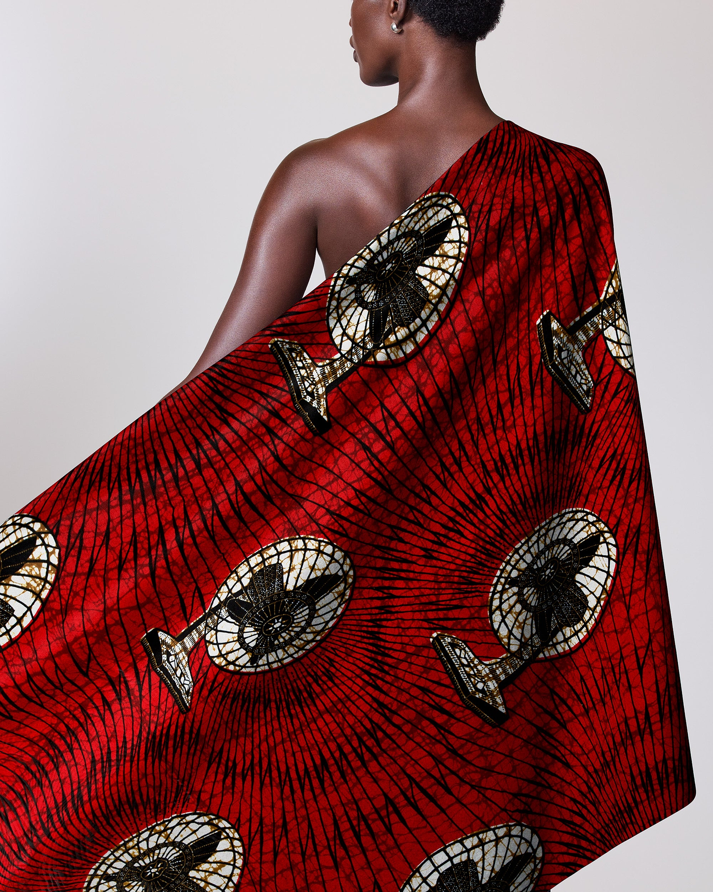 Vibrant red fabric draped model’s wax hollandais vl08759.072