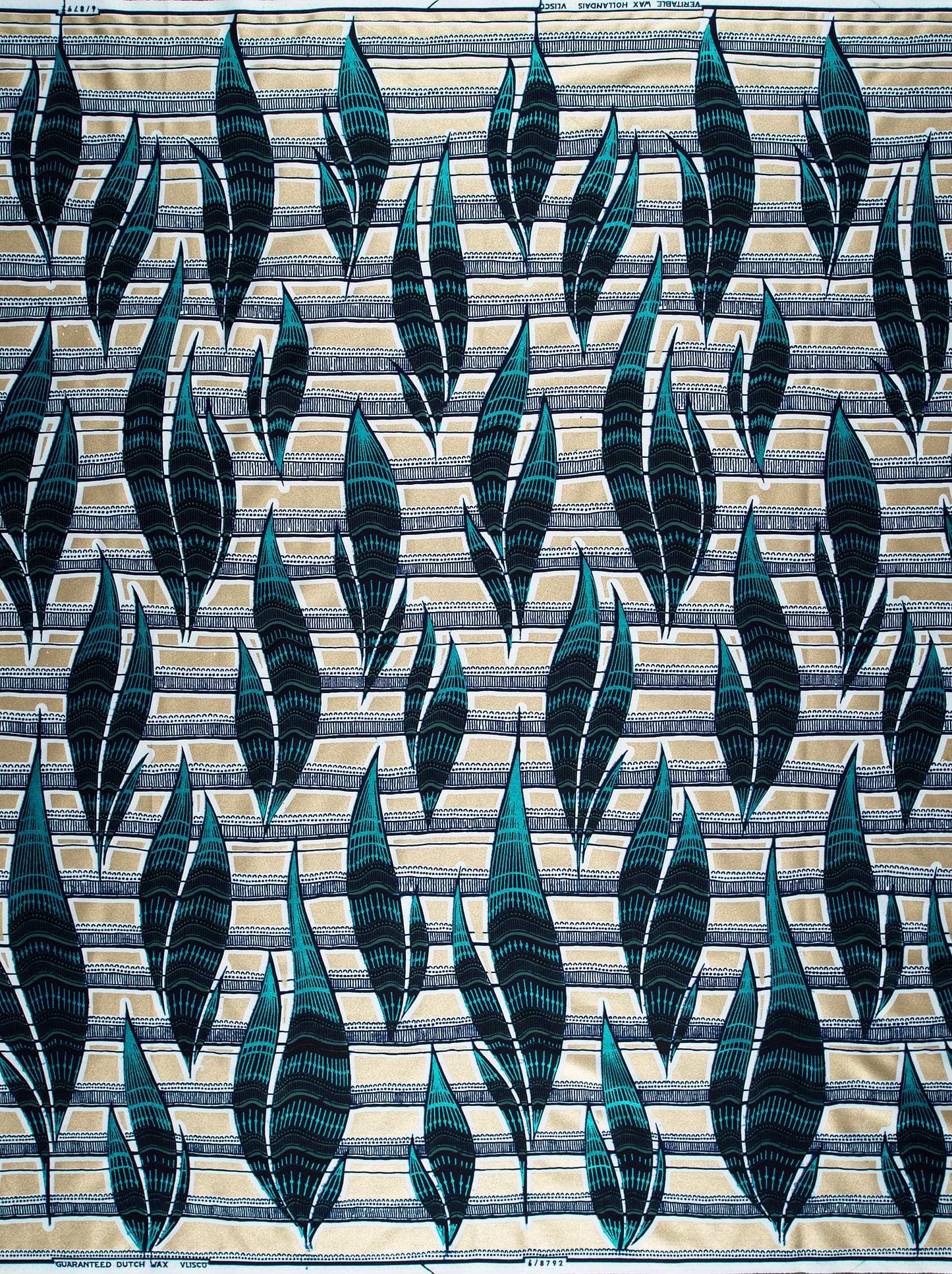 Teal navy blue leaf-patterned fabric wax glitterglam vl08792.017