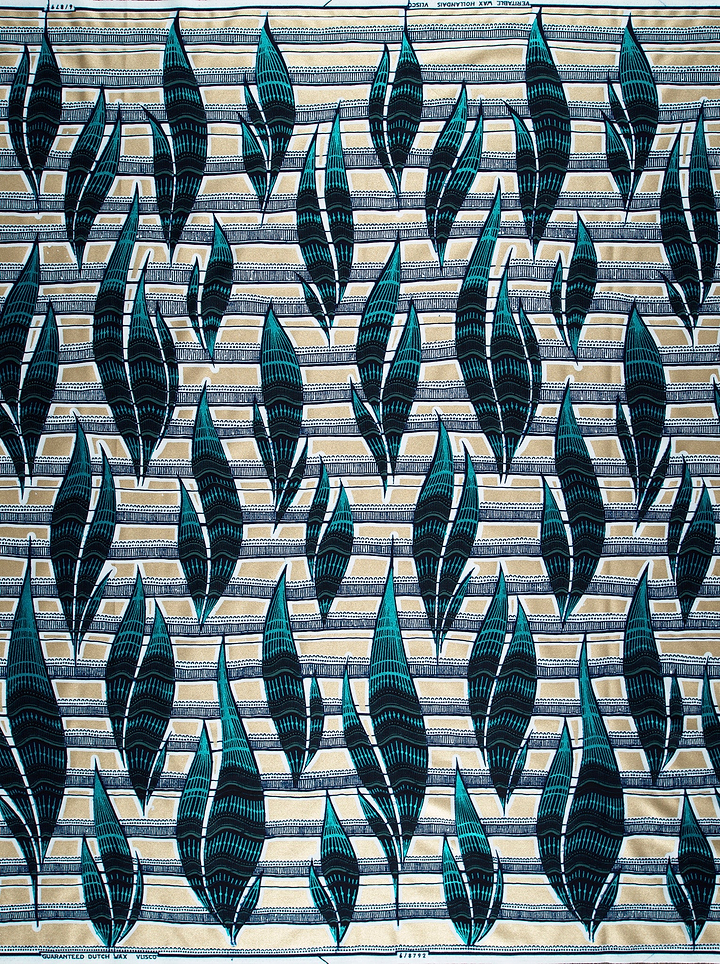 Teal navy blue leaf-patterned fabric wax glitterglam vl08792.017
