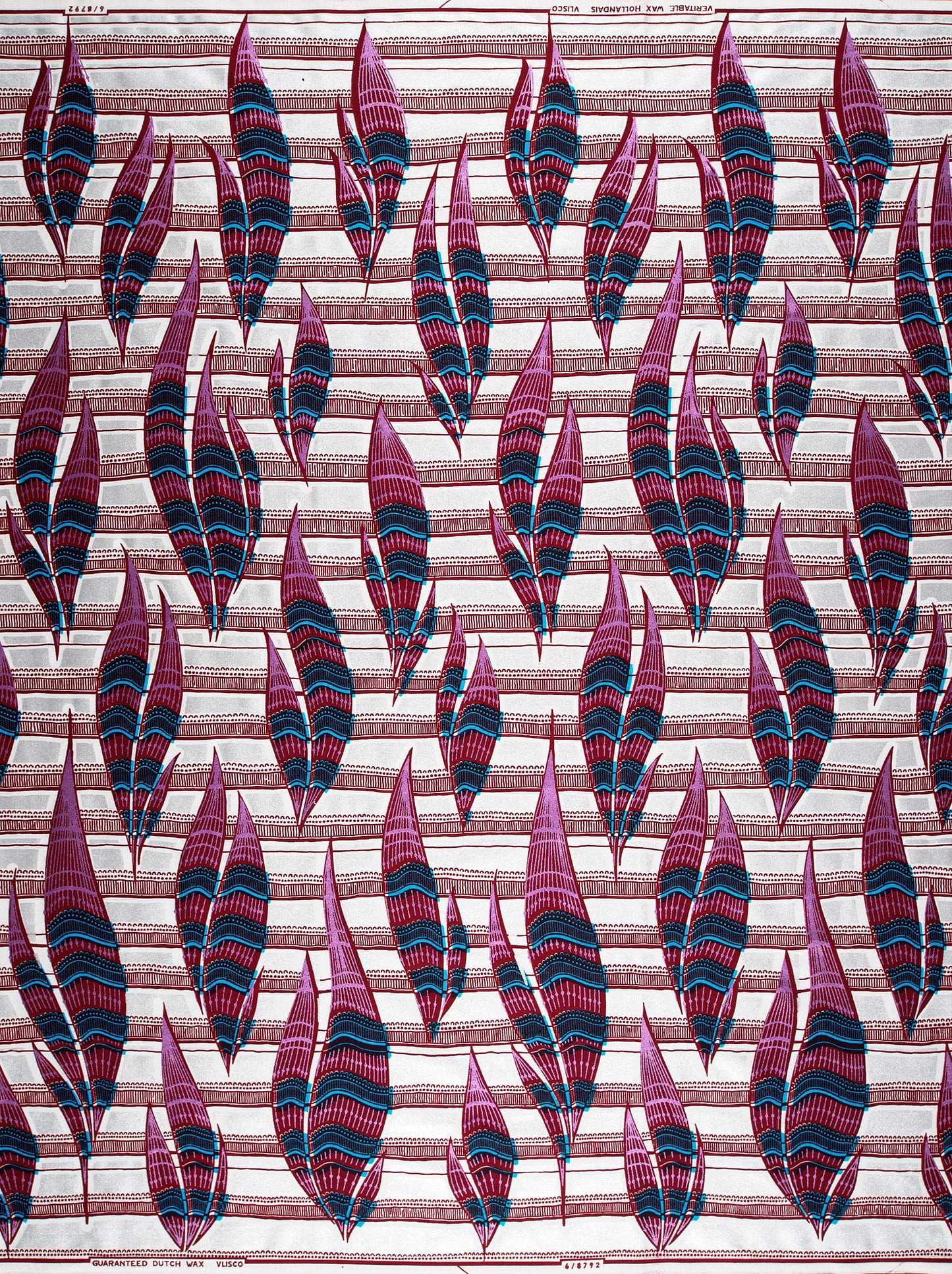 Vibrant plum teal feather-patterned cotton wax glitterglam vl08792.019