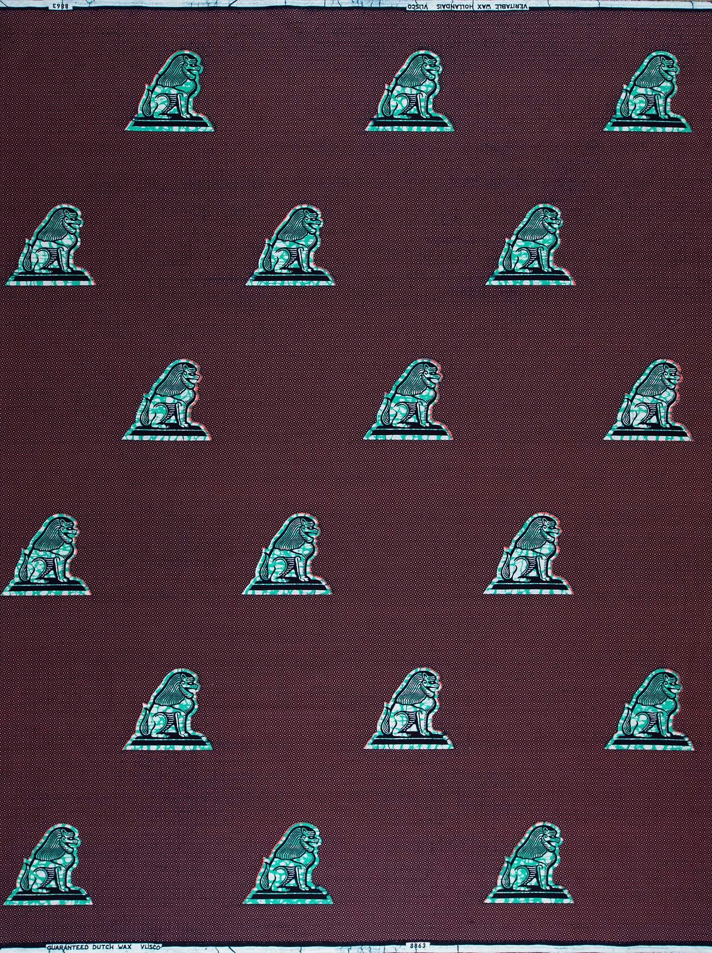 Maroon fabric teal lion statues wax hollandais vl08863.084