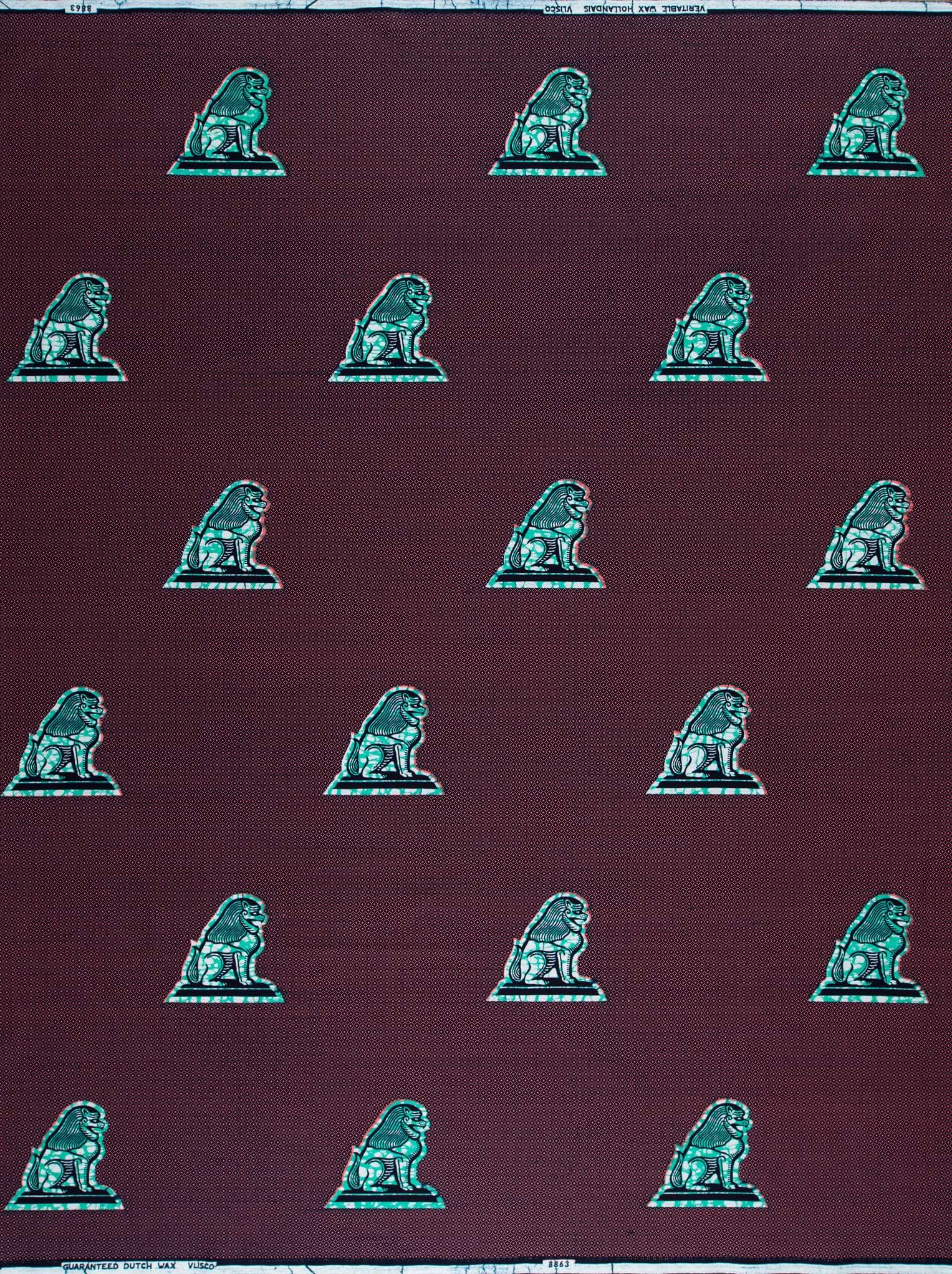 Maroon fabric teal lion statues wax hollandais vl08863.084