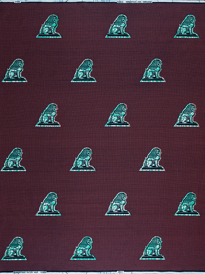 Maroon fabric teal lion statues wax hollandais vl08863.084