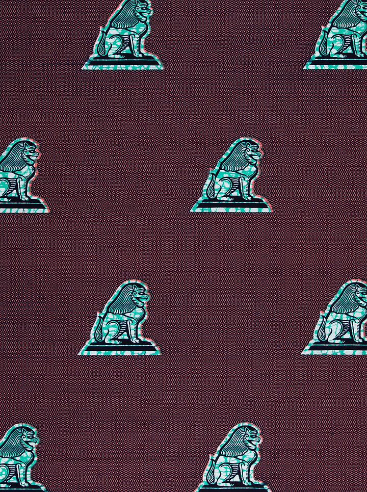 Teal lion statue pattern maroon wax hollandais vl08863.084
