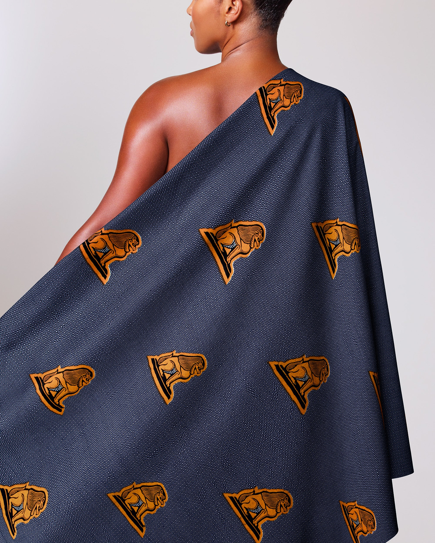 Dark blue fabric draped shoulder wax hollandais vl08863.085