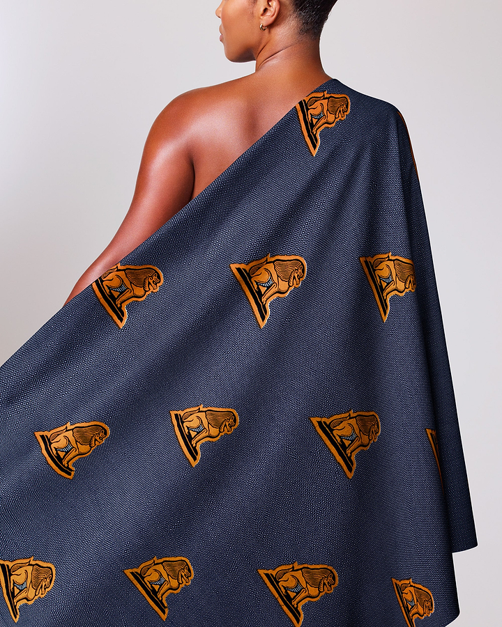 Dark blue fabric draped shoulder wax hollandais vl08863.085