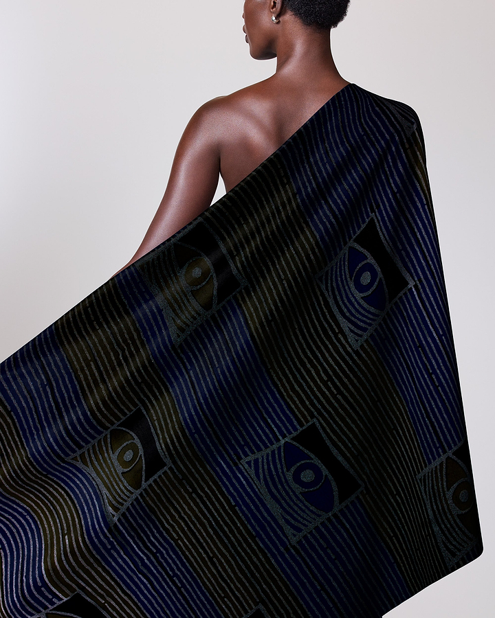 Rich navy blue black patterned sky wax vl08902.019