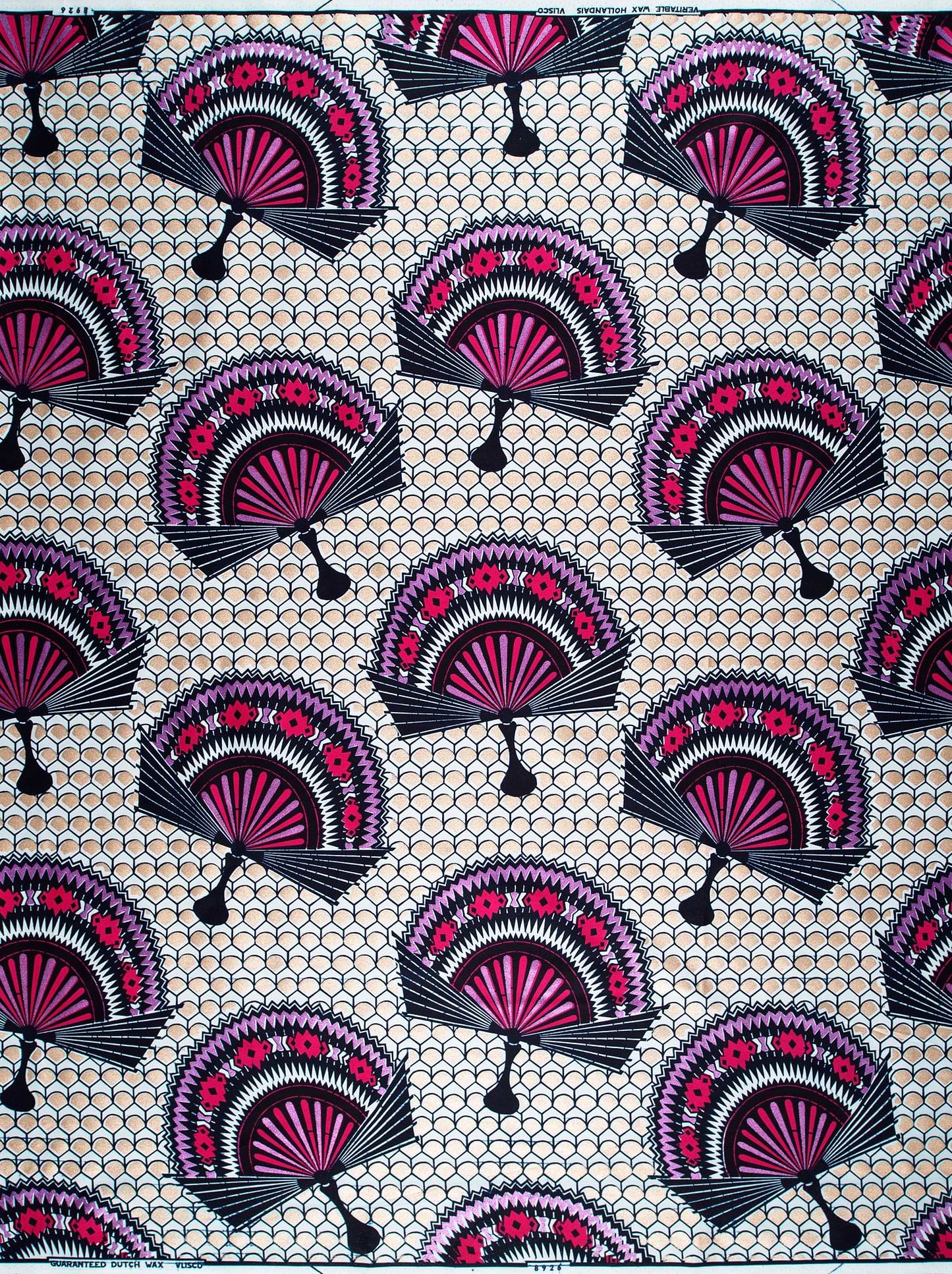 Vibrant pink black fan-patterned african wax glitterglam vl08926.014