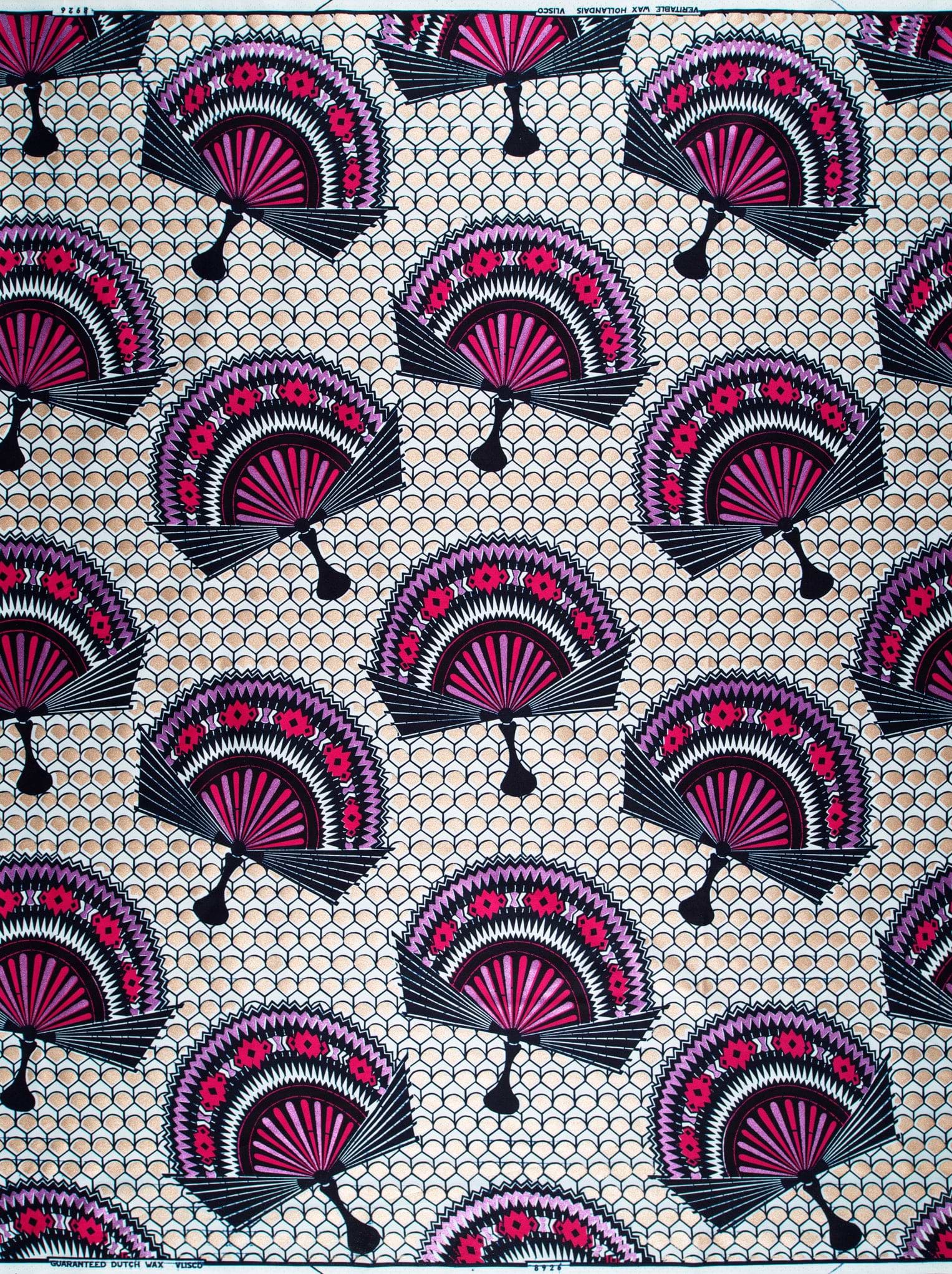 Vibrant pink black fan-patterned african wax glitterglam vl08926.014