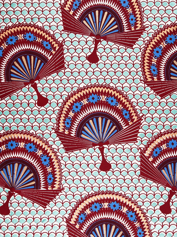 Vibrant red blue fan-patterned fabric wax glitterglam vl08926.016
