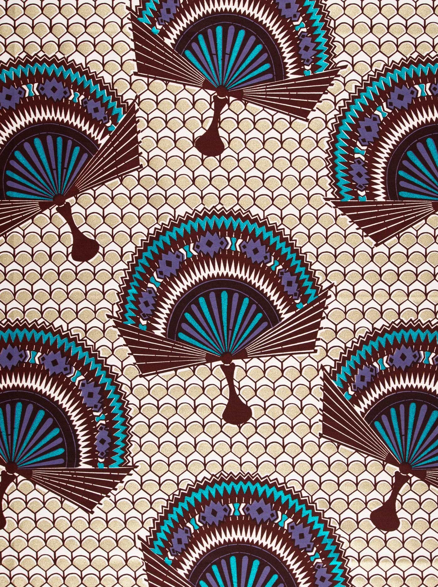 Beige fabric pattern stylized fans wax glitterglam vl08926.017