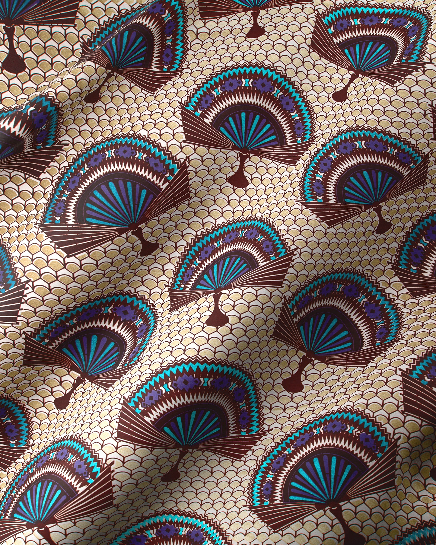 Beige fabric pattern stylized fans wax glitterglam vl08926.017