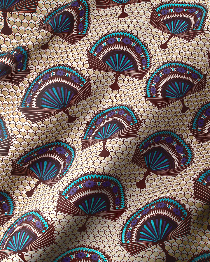 Beige fabric pattern stylized fans wax glitterglam vl08926.017