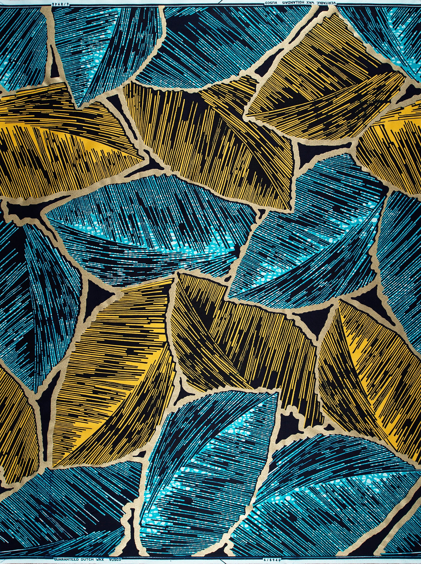 Vibrant blue gold leaf-patterned fabric wax hollandais vl08946.010