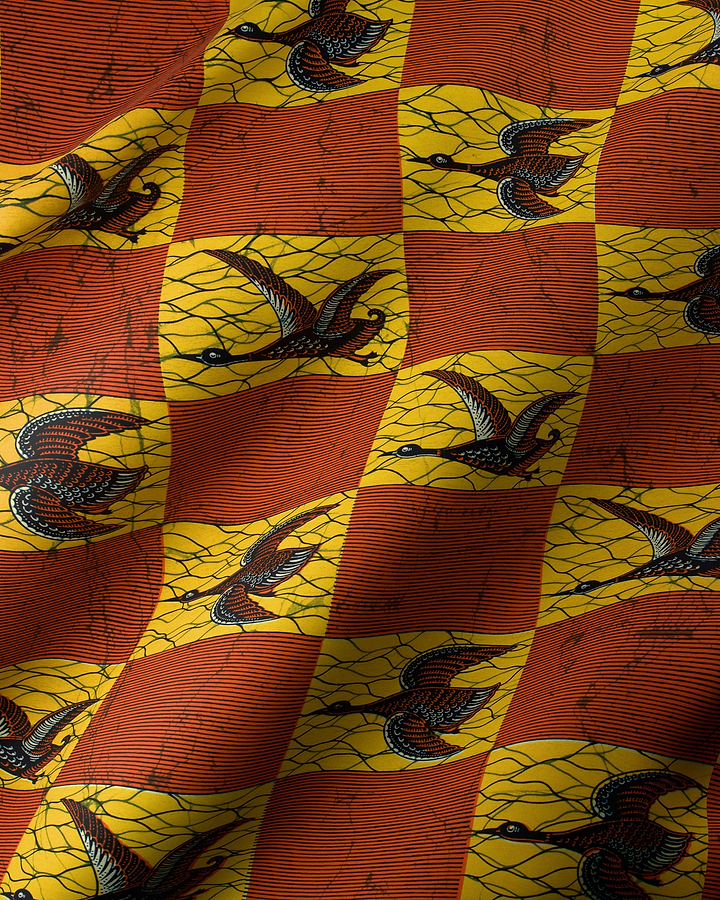 Vibrant red yellow checkered fabric wax hollandais vl0h563.105
