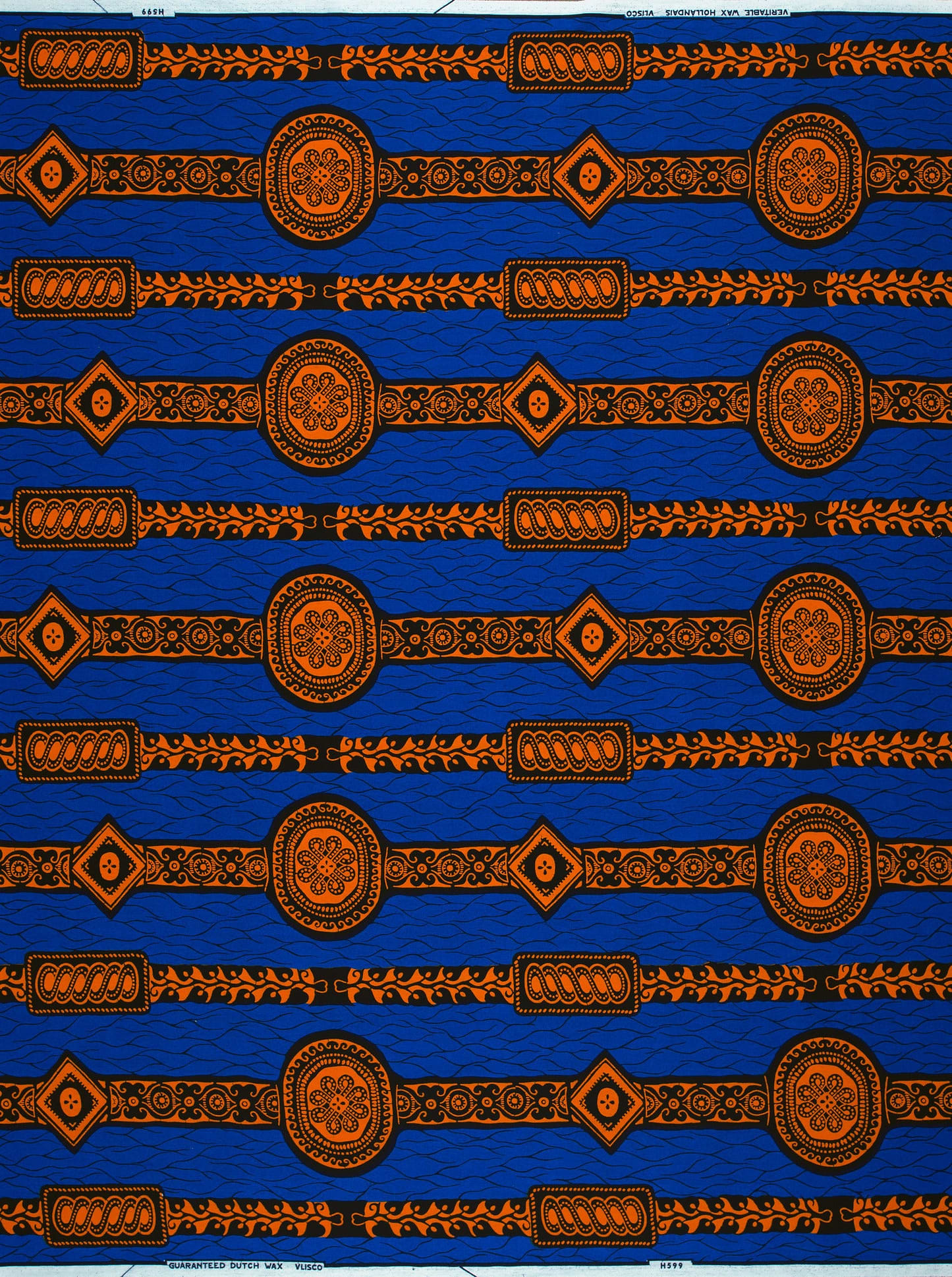 Vibrant blue fabric bold orange wax hollandais vl0h599.174