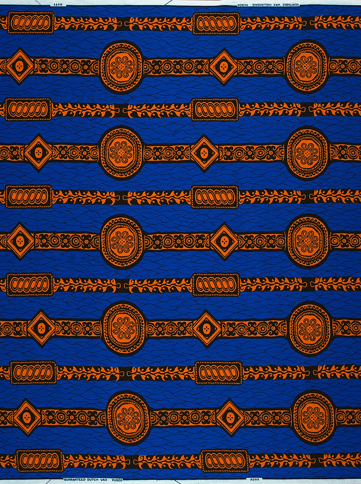 Vibrant blue fabric bold orange wax hollandais vl0h599.174